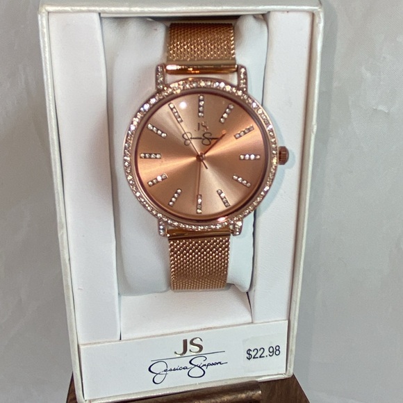 Jessica Simpson Rose Gold Watch 36mm Crystal Encrusted Adjustable Mesh Band NEW - Picture 3 of 10